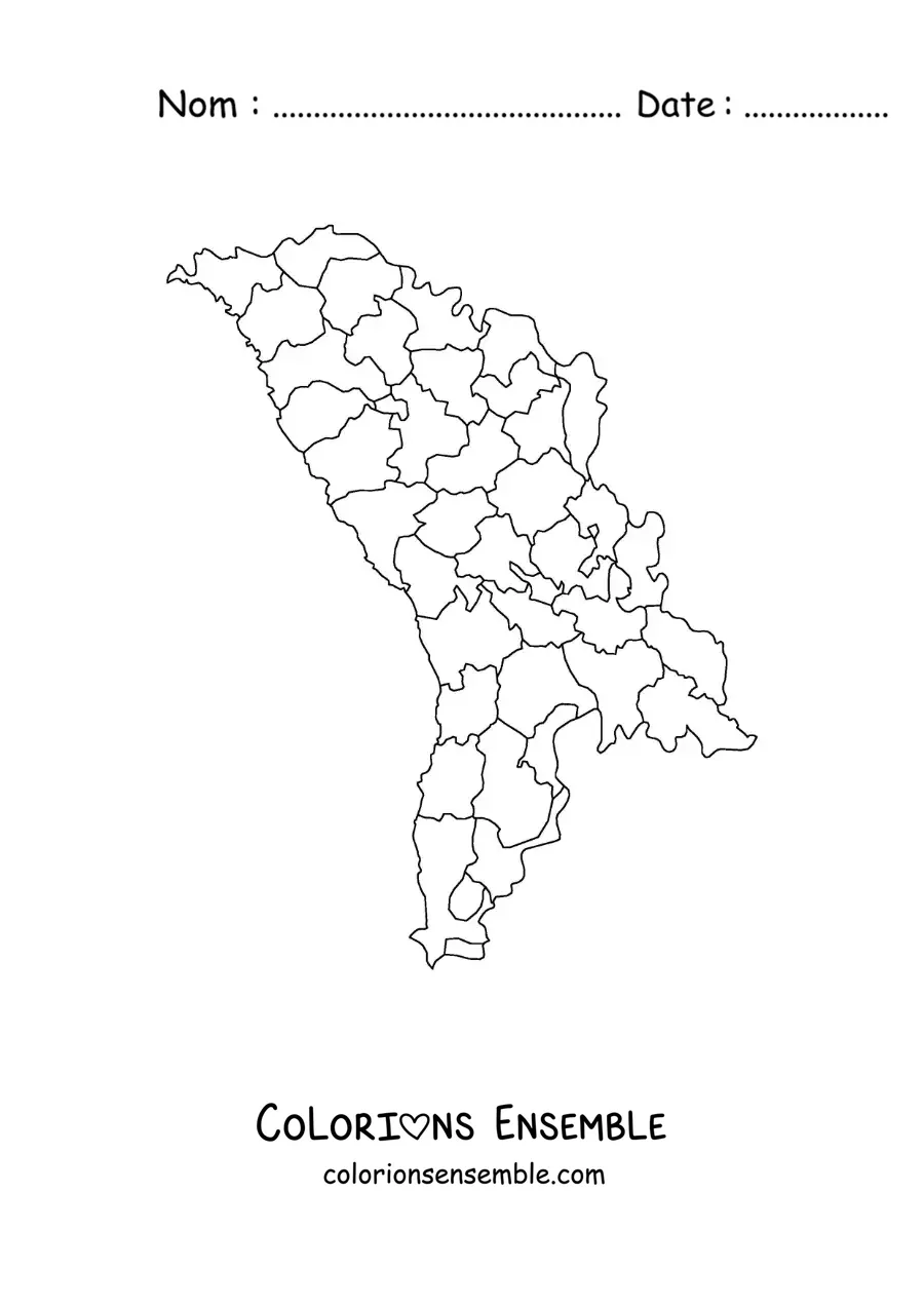 Image à colorier d'une carte politique de la Moldavie