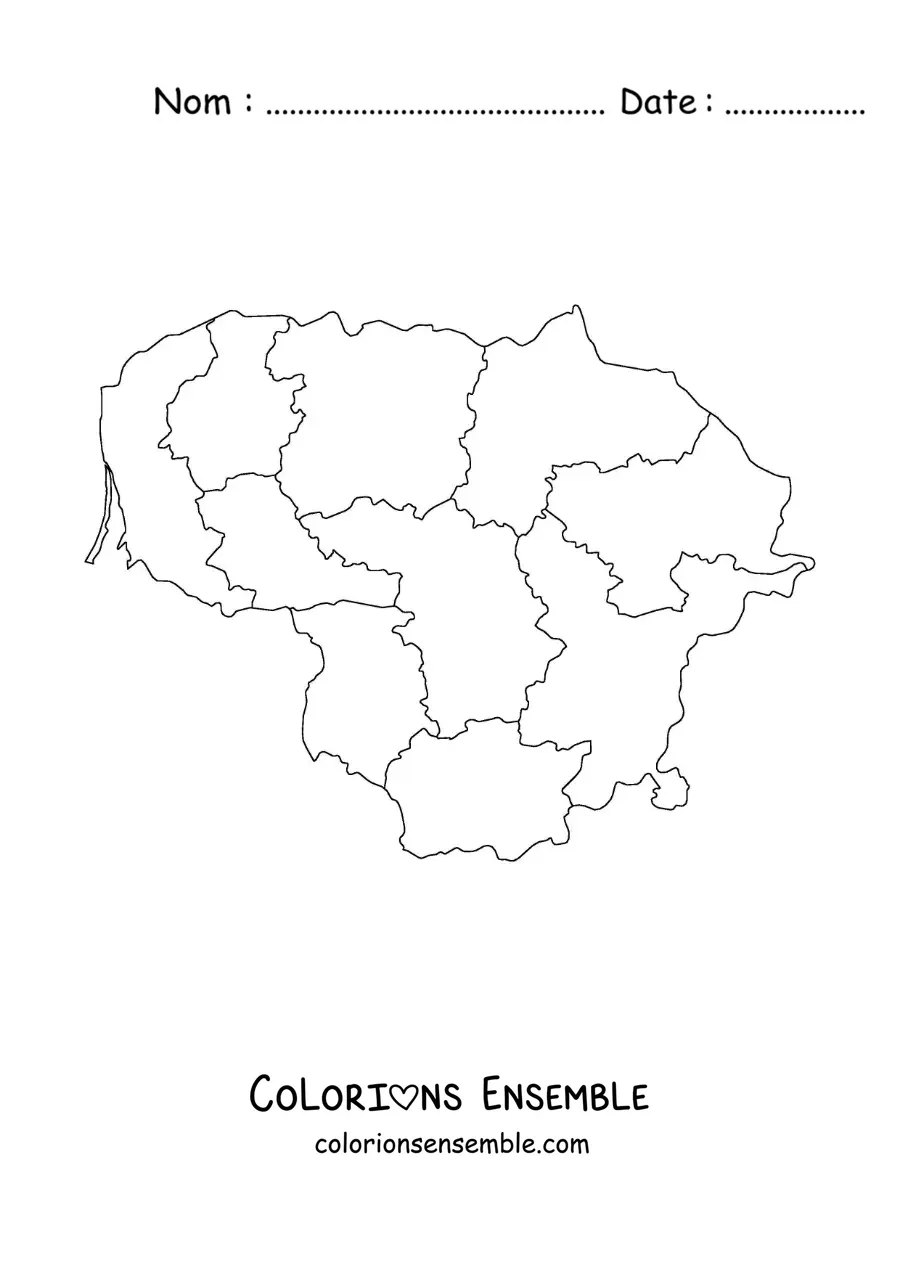 Image à colorier d'une carte politique de la Lituanie