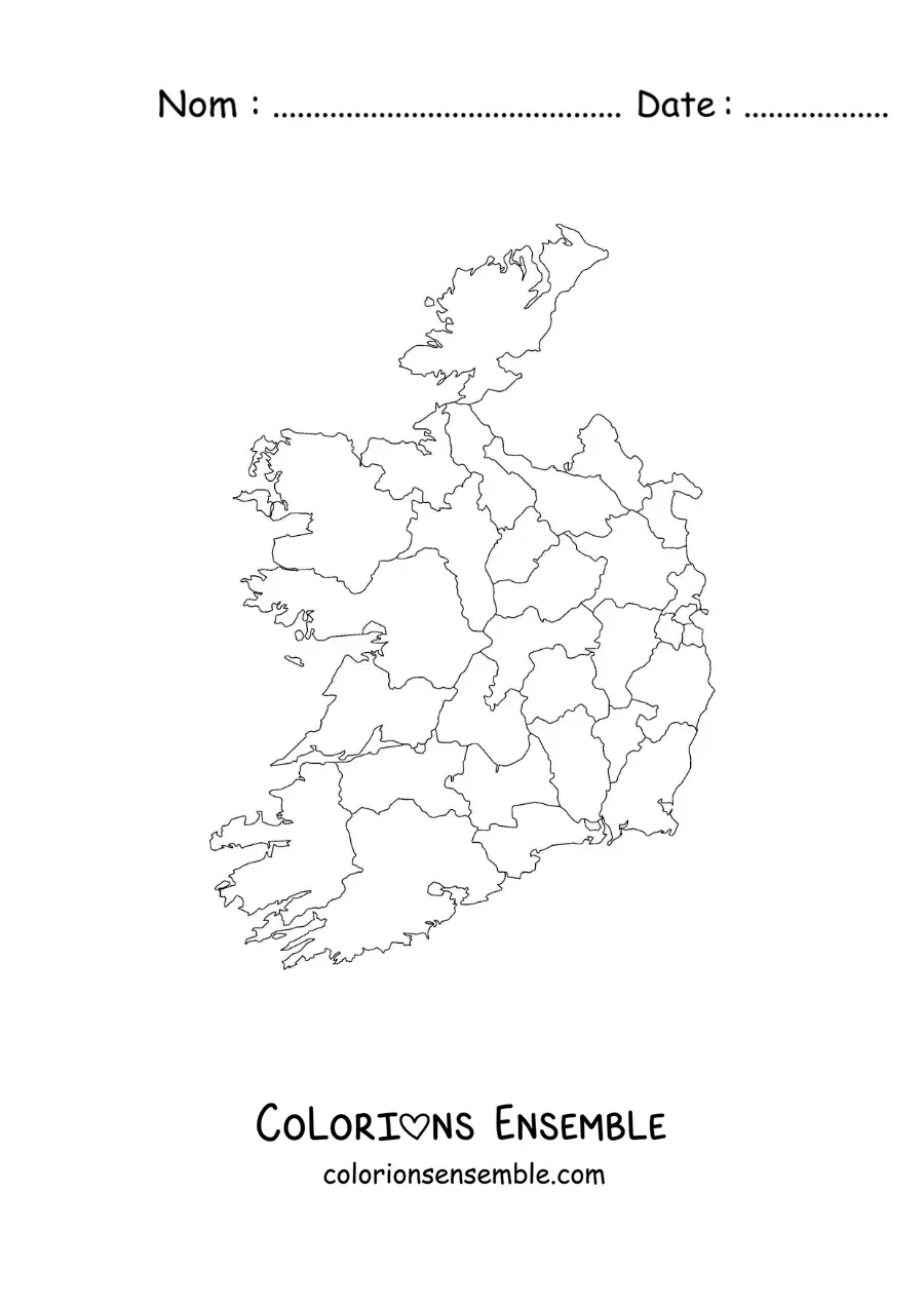 Image à colorier d'une carte politique de l'Irlande