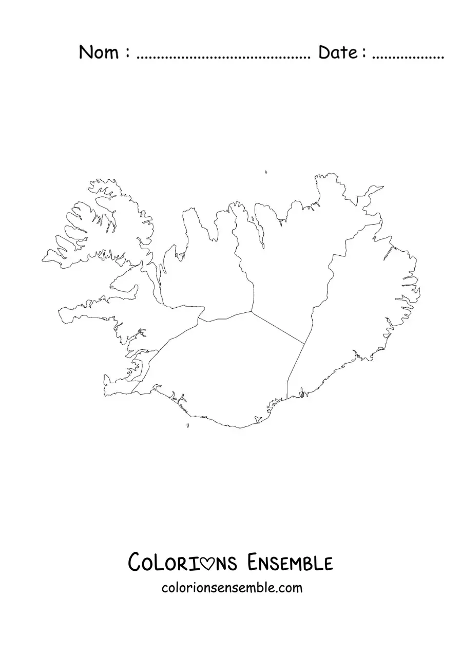 Image à colorier d'une carte politique de l'Islande