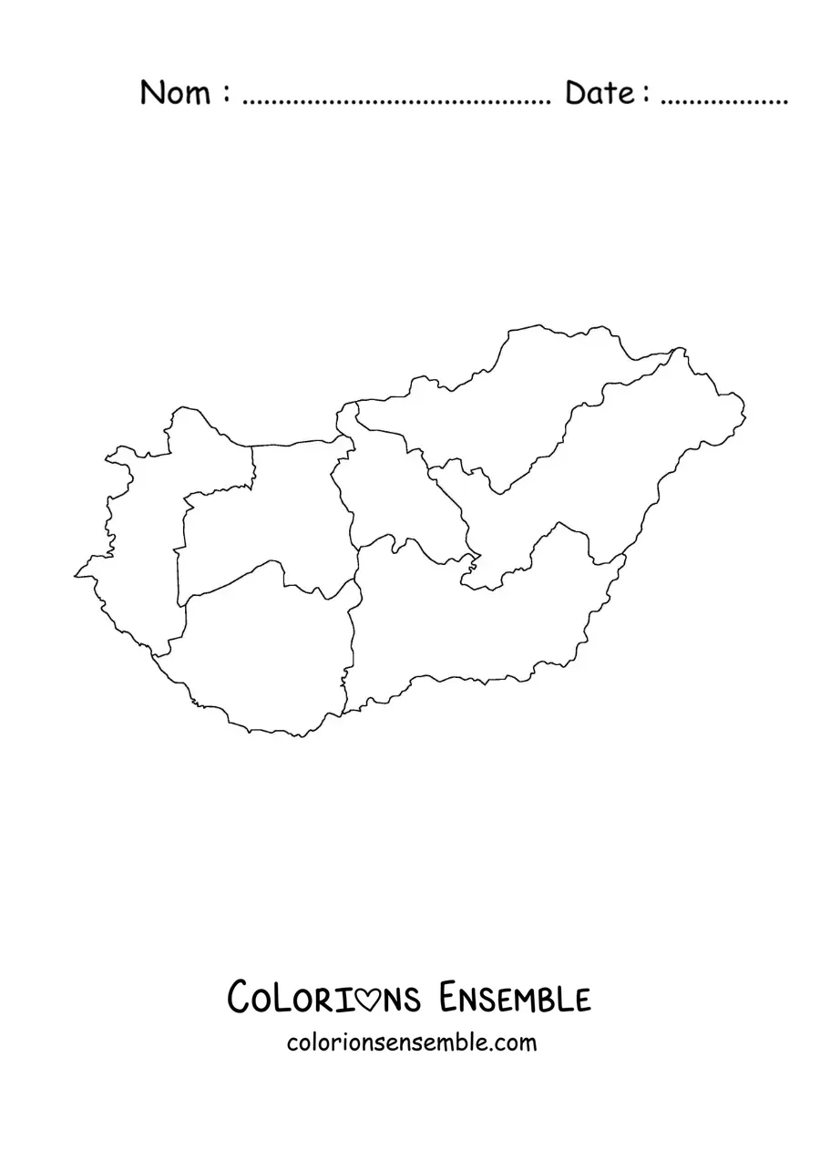 Image à colorier d'une carte politique de la Hongrie