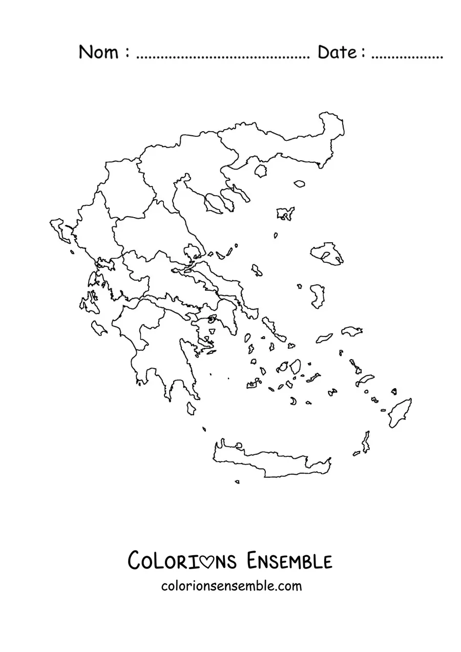 Image à colorier d'une carte politique de la Grèce