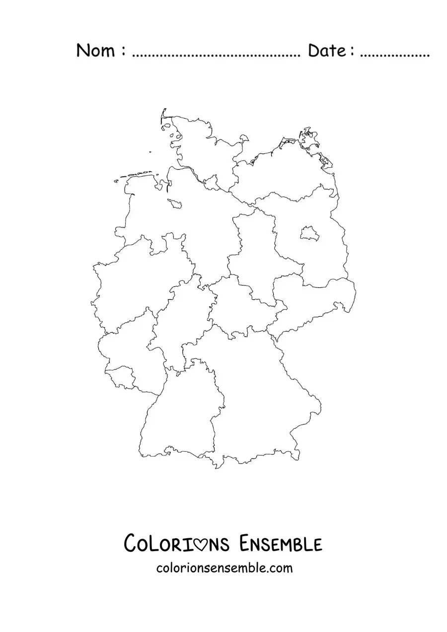 Image à colorier d'une carte politique de l'Allemagne