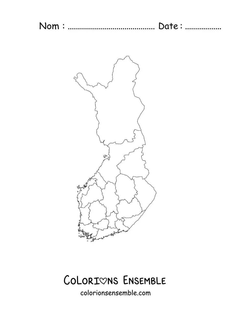 Image à colorier d'une carte politique de la Finlande