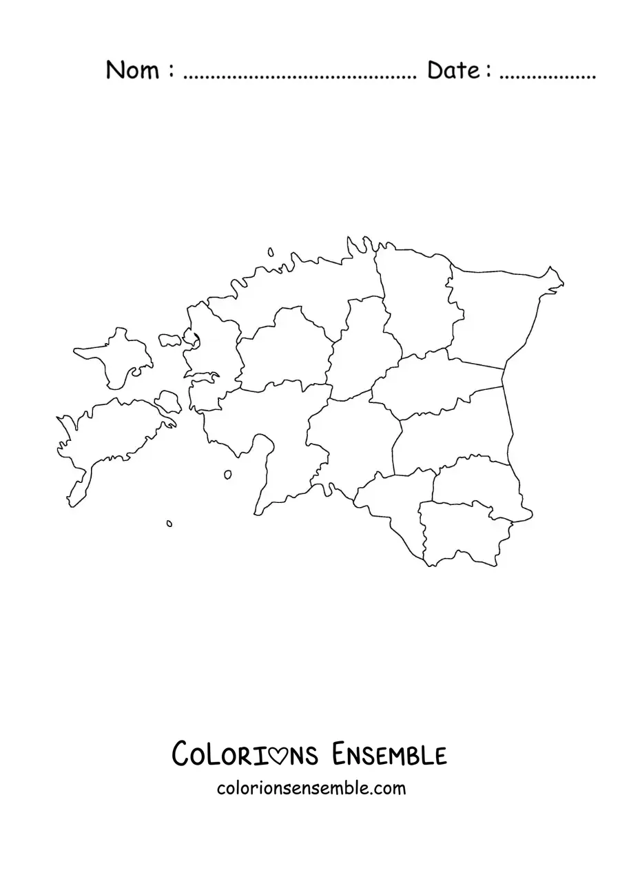 Image à colorier d'une carte politique de l'Estonie
