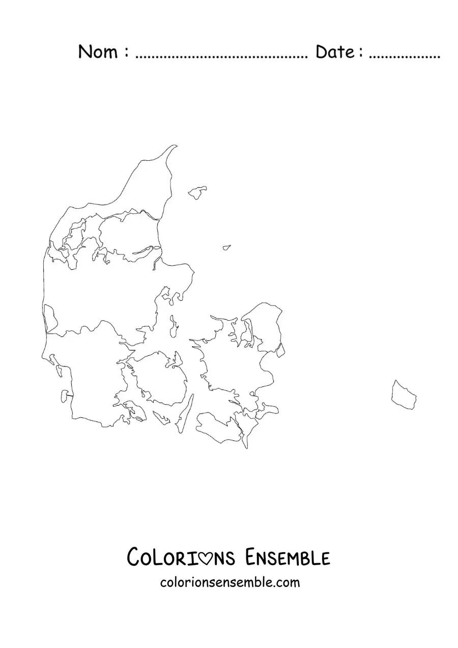 Image à colorier d'une carte politique du Danemark