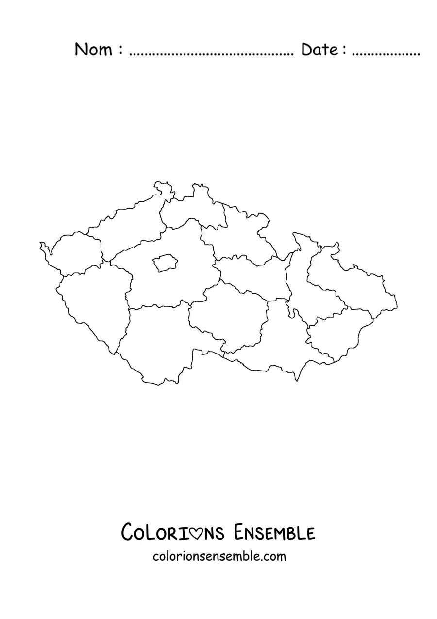 Image à colorier d'une carte politique de la République tchèque