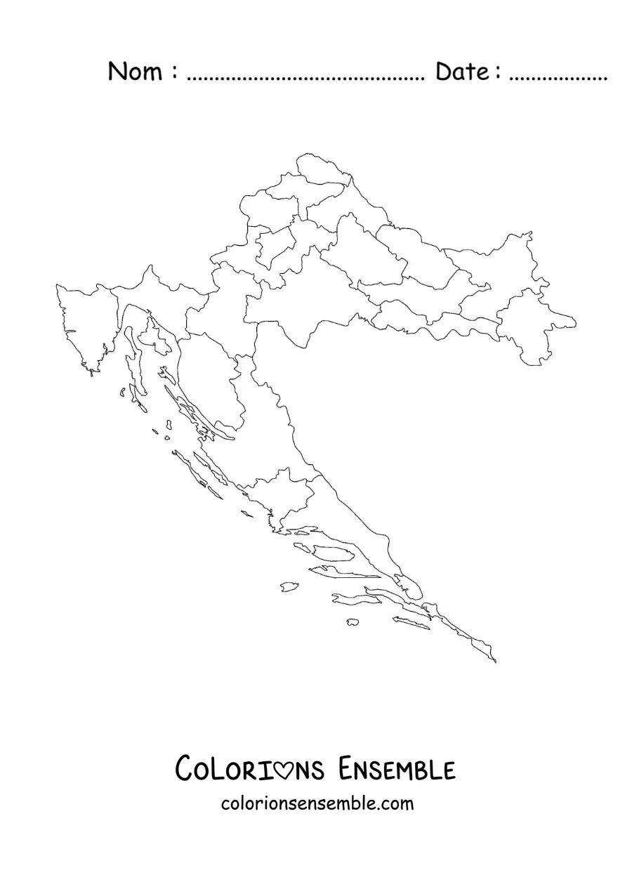 Image à colorier d'une carte politique de la Croatie