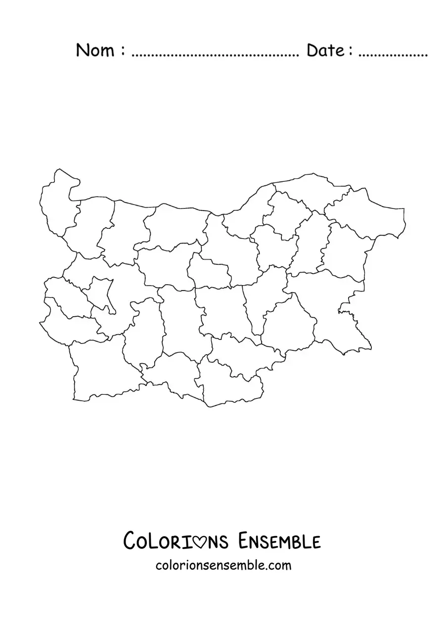 Image à colorier d'une carte politique de la Bulgarie