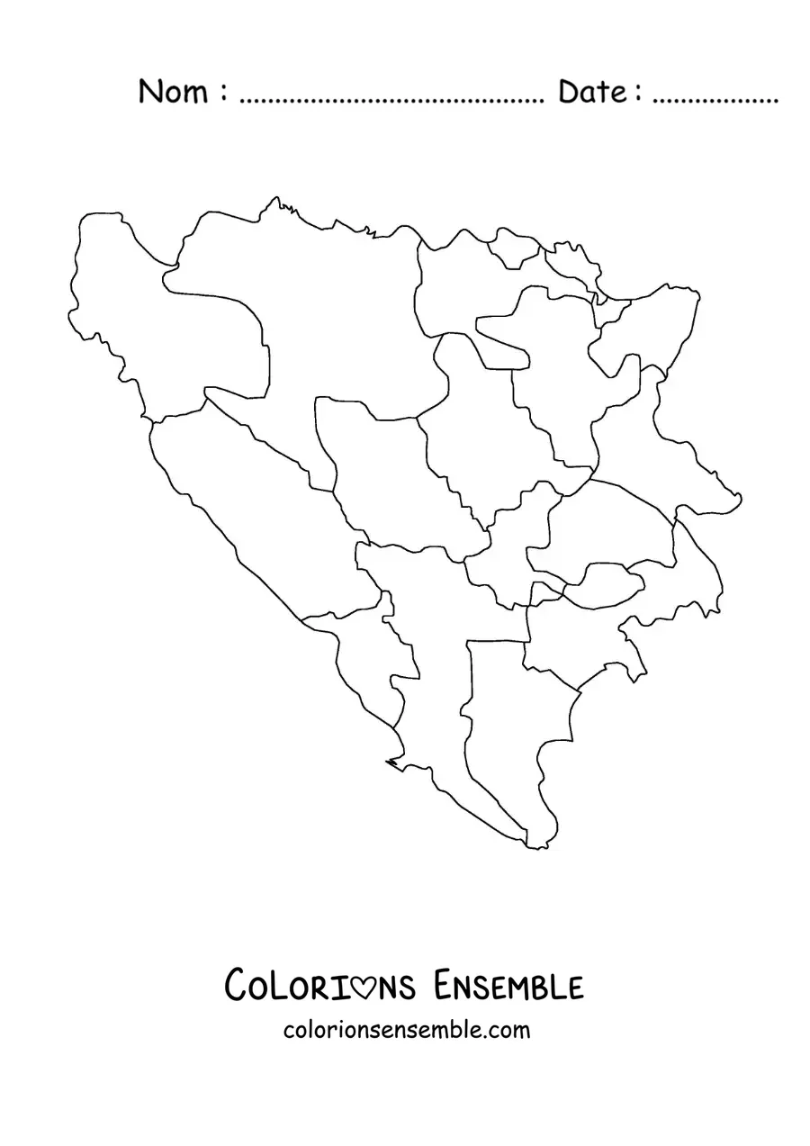 Image à colorier d'une carte politique de la Bosnie-Herzégovine