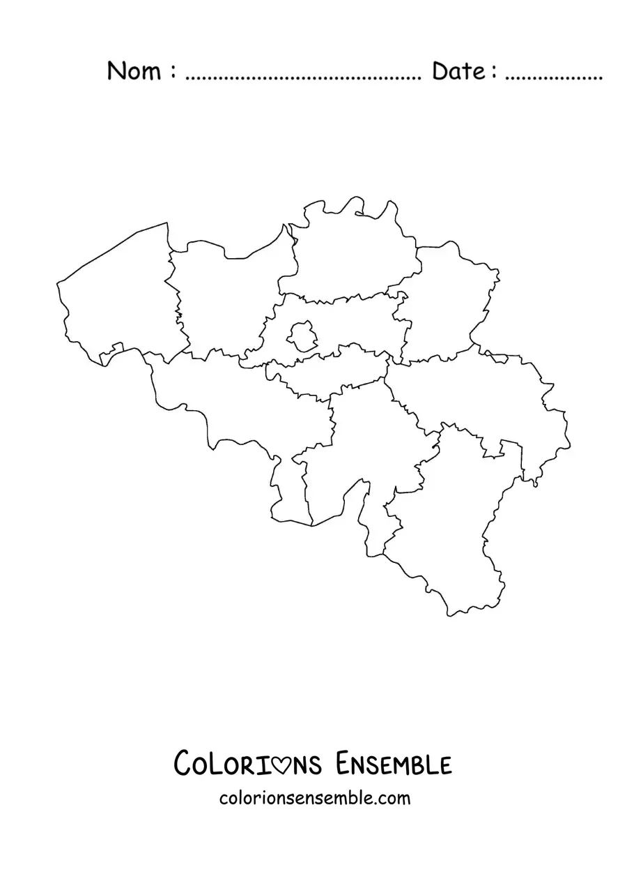 Image à colorier d'une carte politique de la Belgique