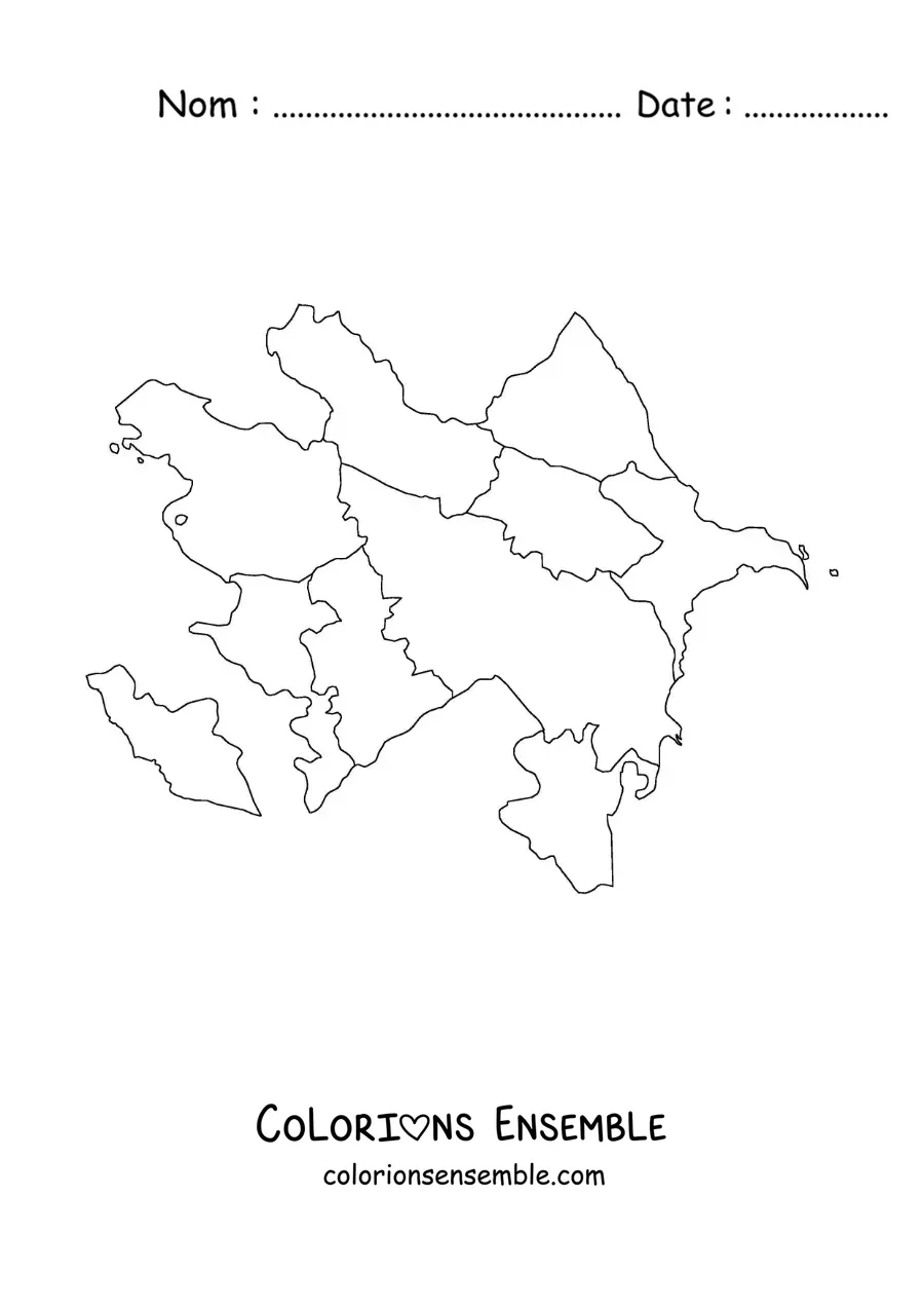 Image à colorier d'une carte politique de l'Azerbaïdjan
