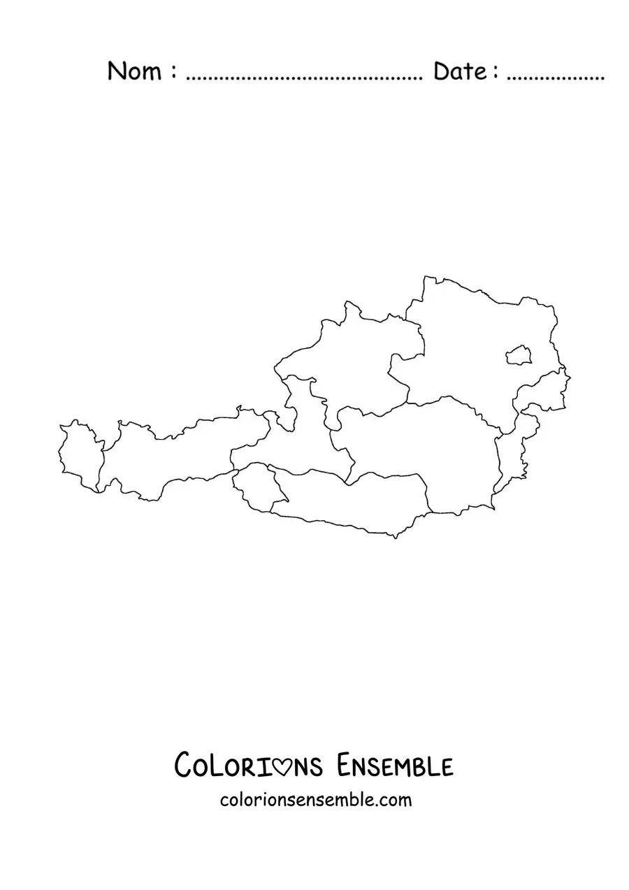 Image à colorier d'une carte politique de l'Autriche