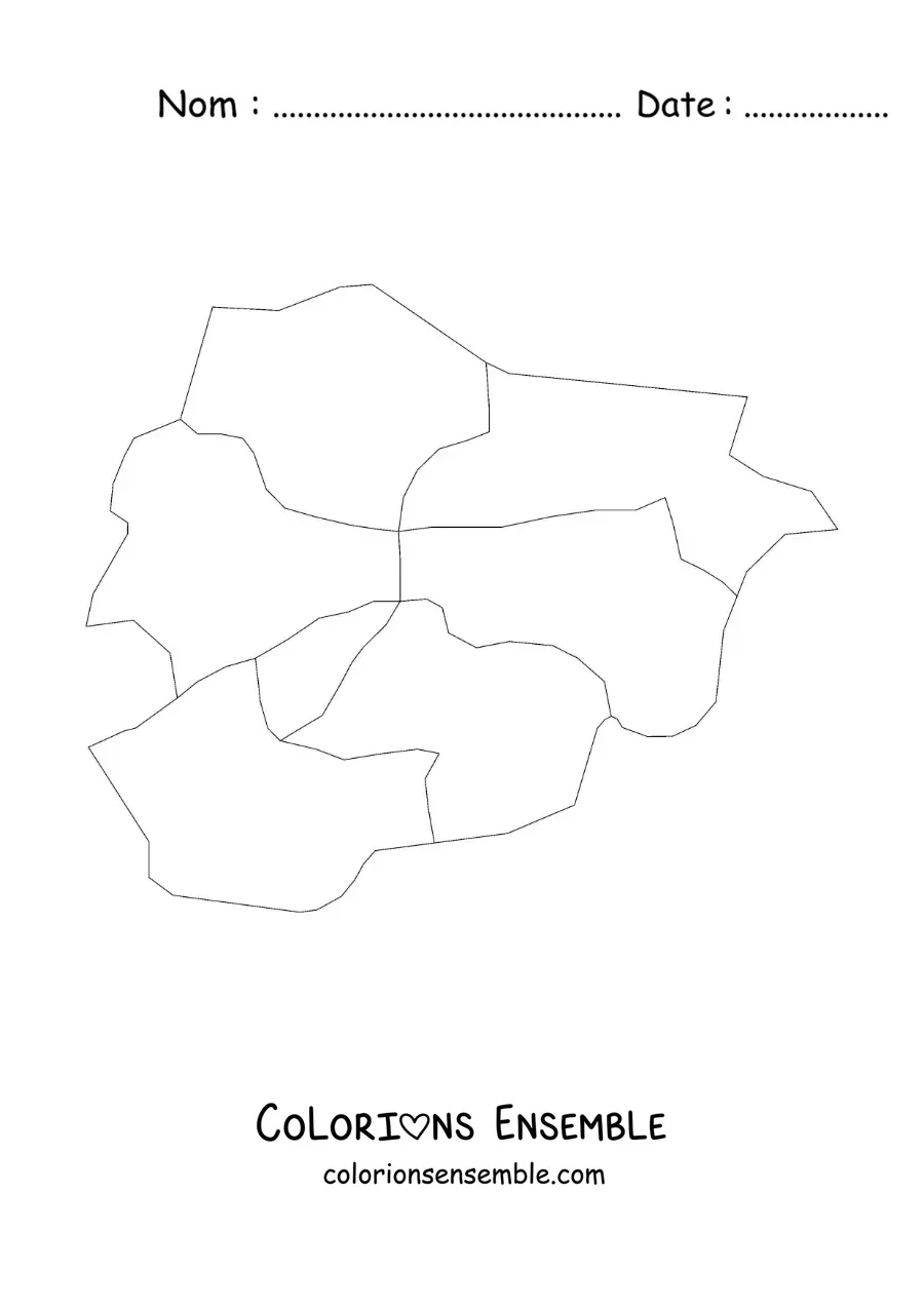 Image à colorier d'une carte politique de l'Andorre