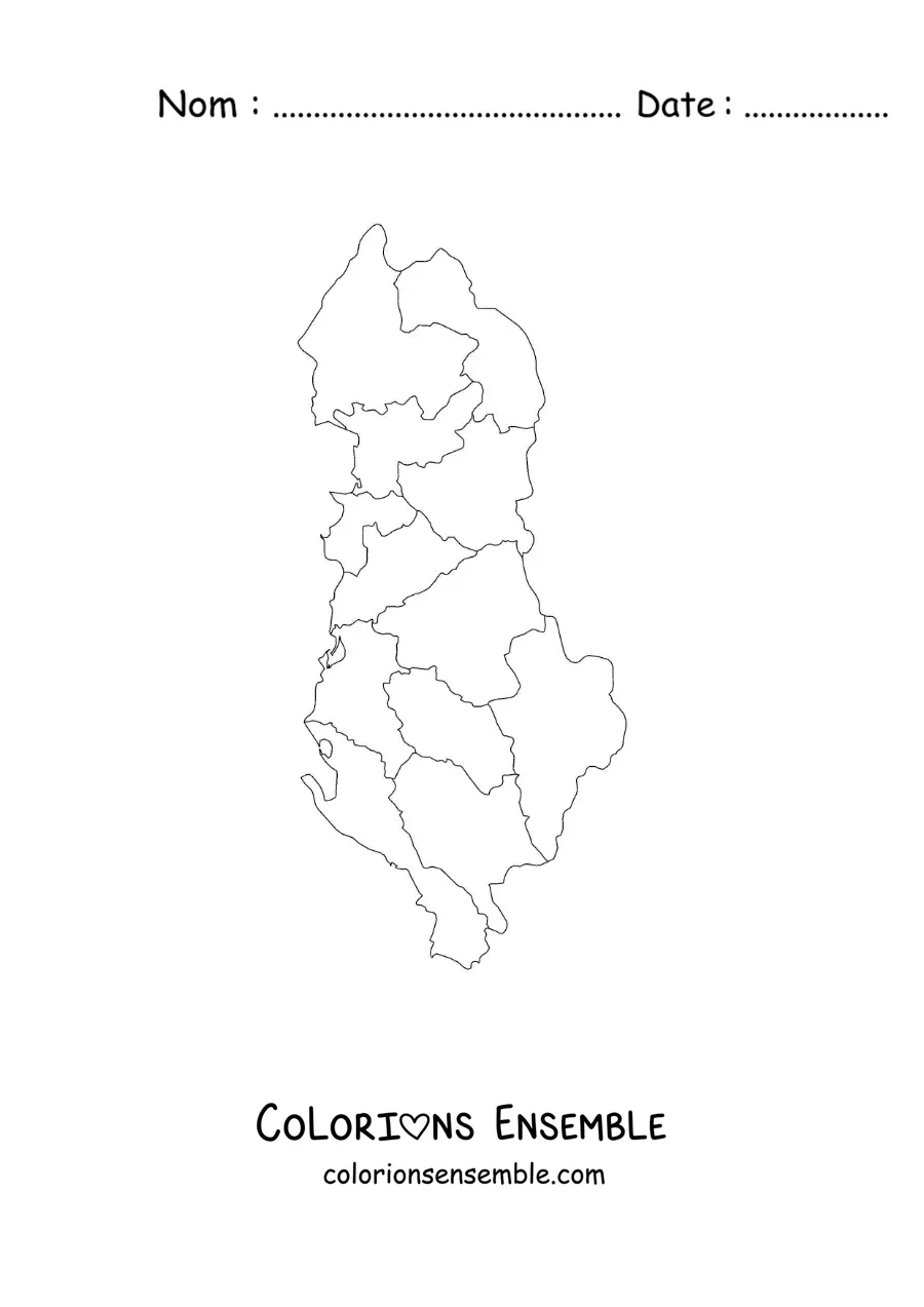 Image à colorier d'une carte politique de l'Albanie