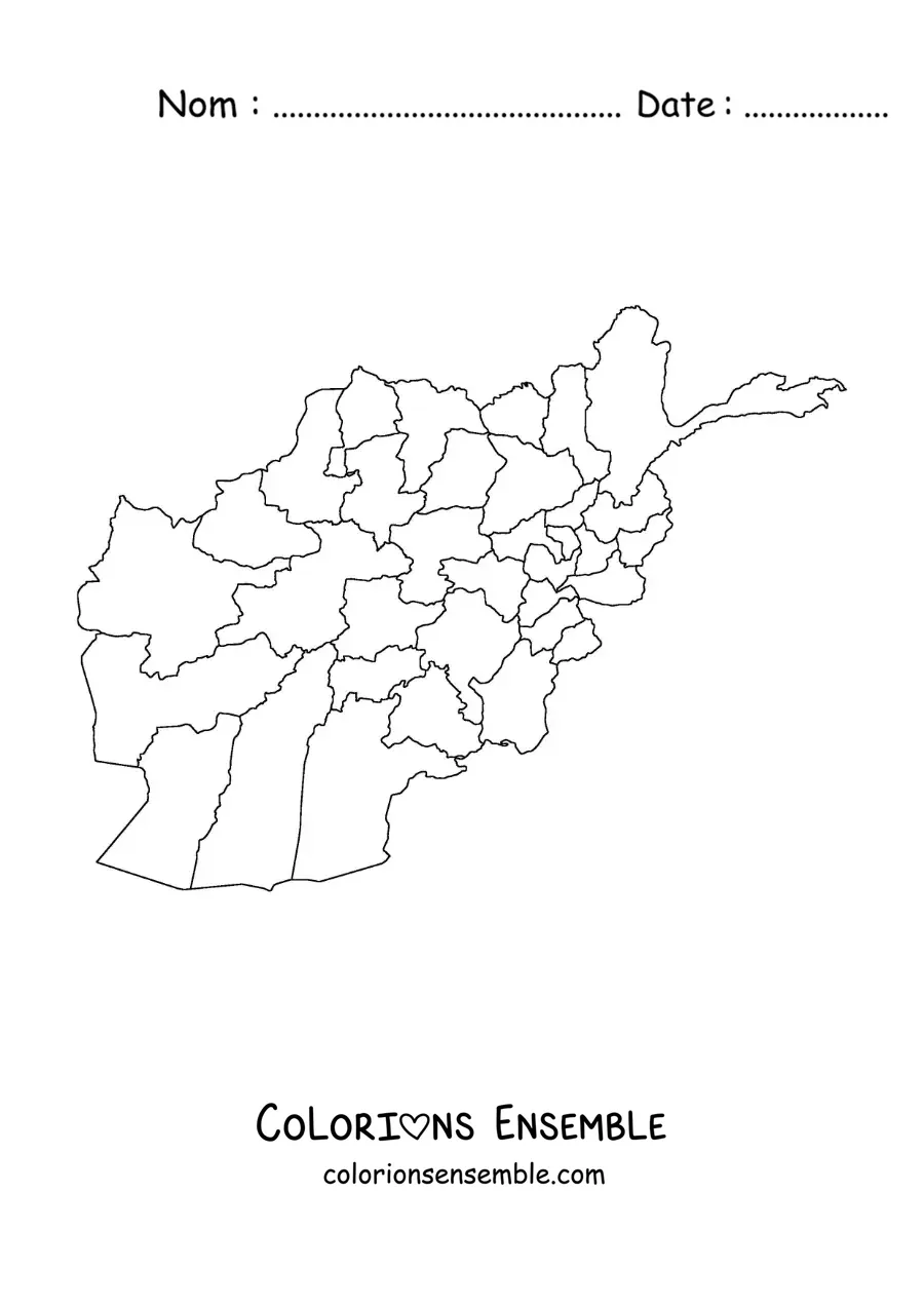 Image à colorier d'une carte politique de l'Afghanistan