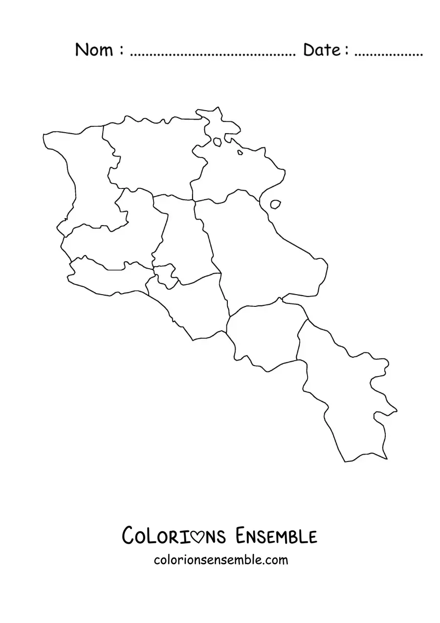 Image à colorier d'une carte politique de l'Arménie