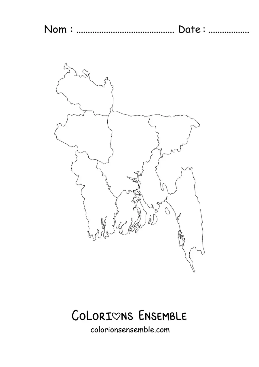Image à colorier d'une carte politique du Bangladesh