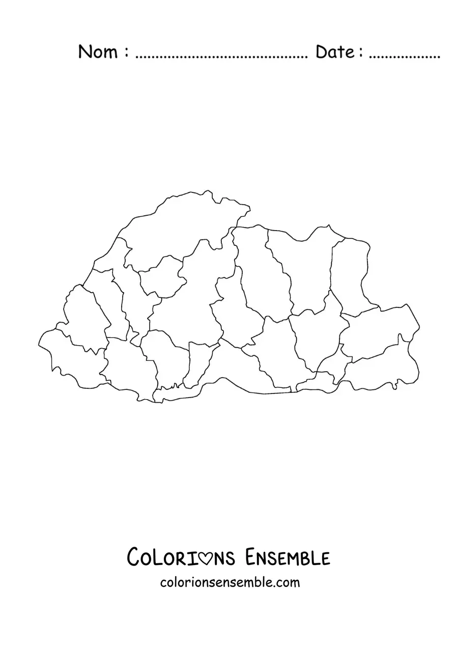 Image à colorier d'une carte politique du Bhoutan