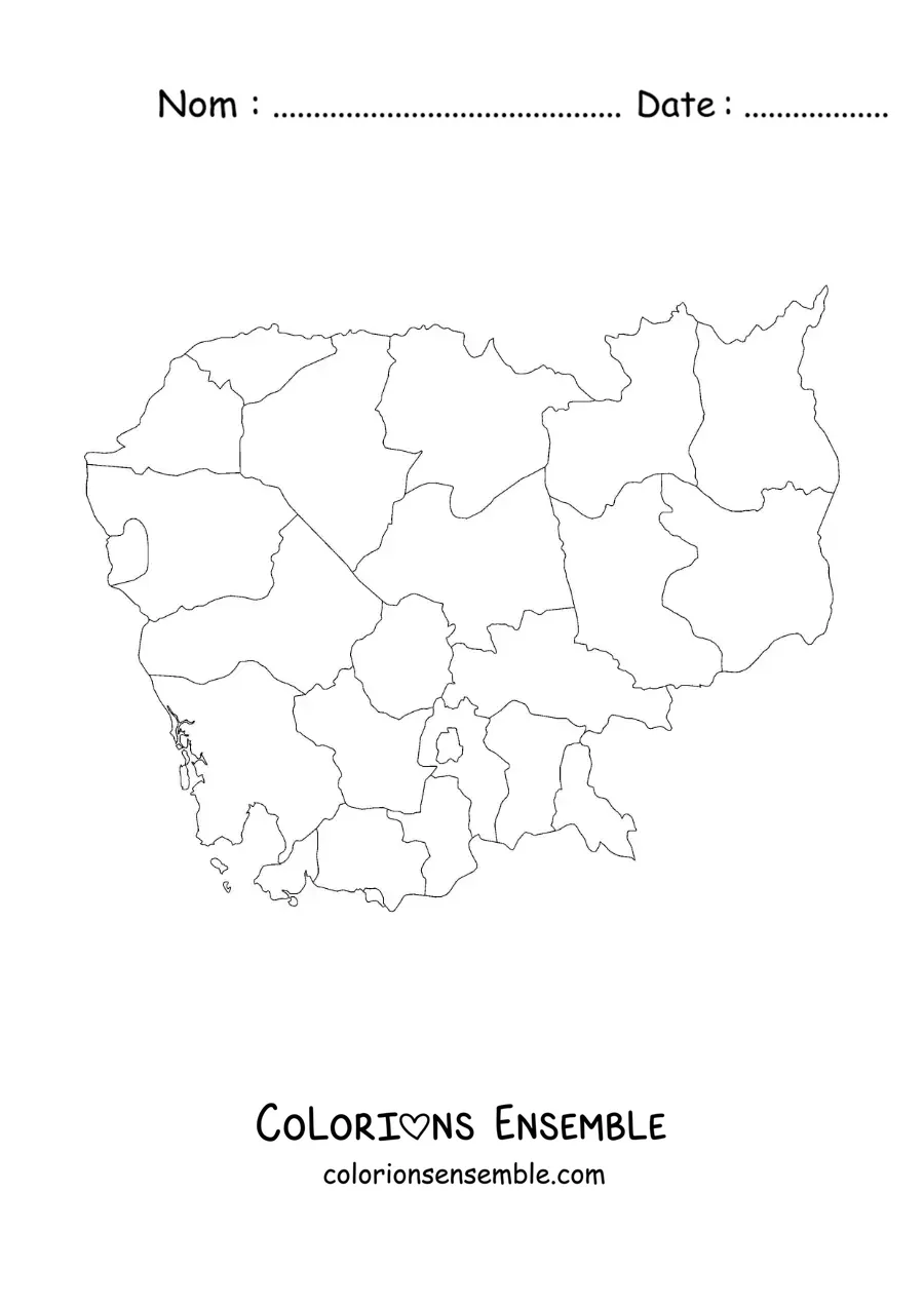 Image à colorier d'une carte politique du Cambodge