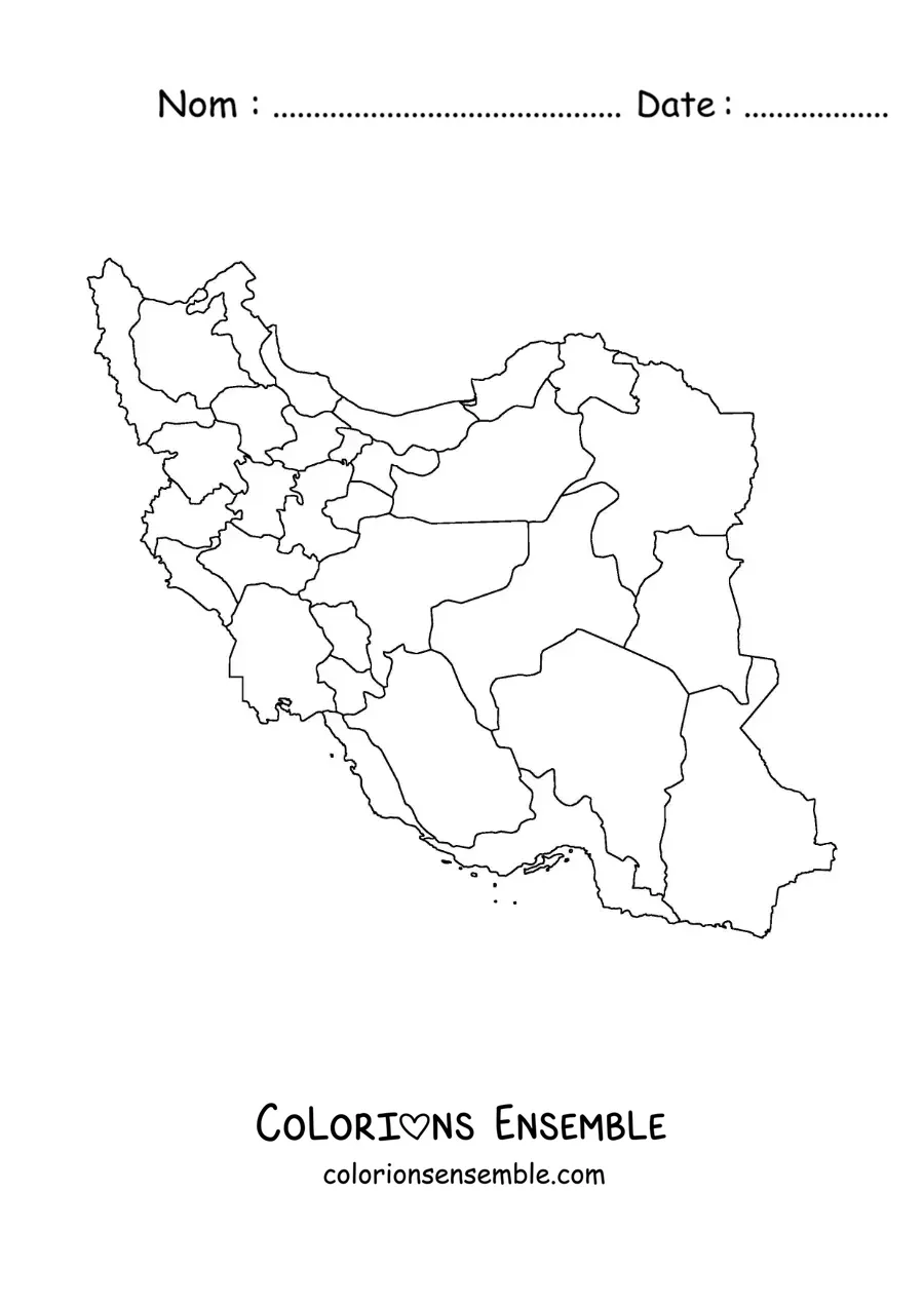 Image à colorier d'une carte politique de l'Iran