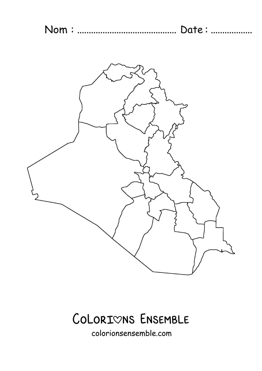Image à colorier d'une carte politique de l'Irak