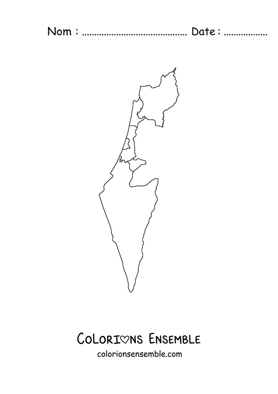 Image à colorier d'une carte politique d'Israël