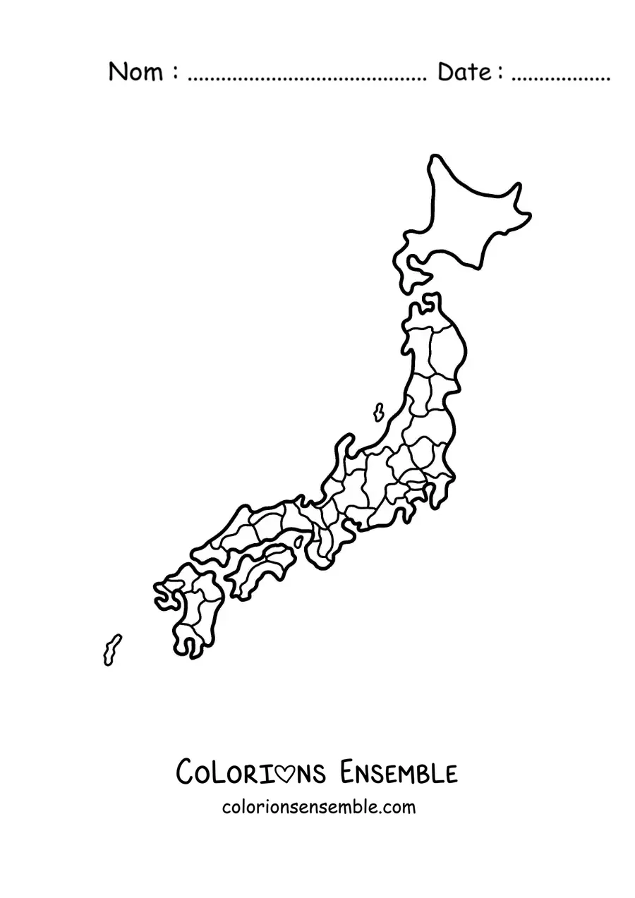 Image à colorier d'une carte politique du Japon
