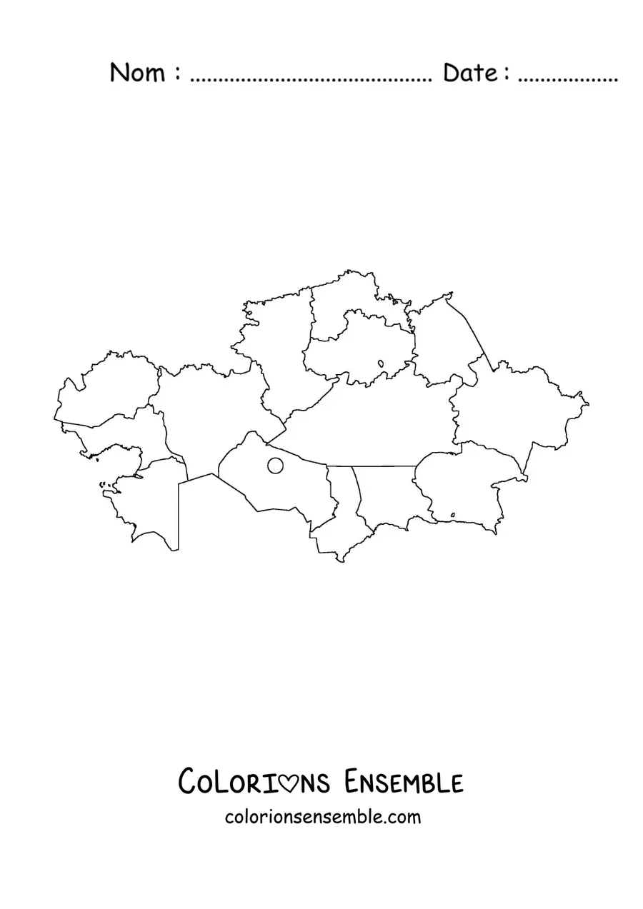 Image à colorier d'une carte politique du Kazakhstan