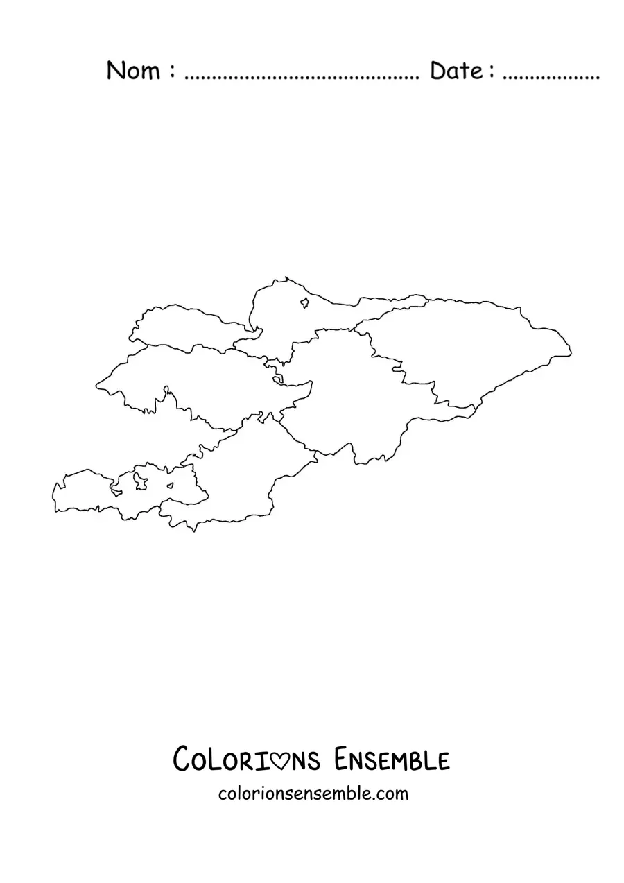 Image à colorier d'une carte politique du Kirghizistan