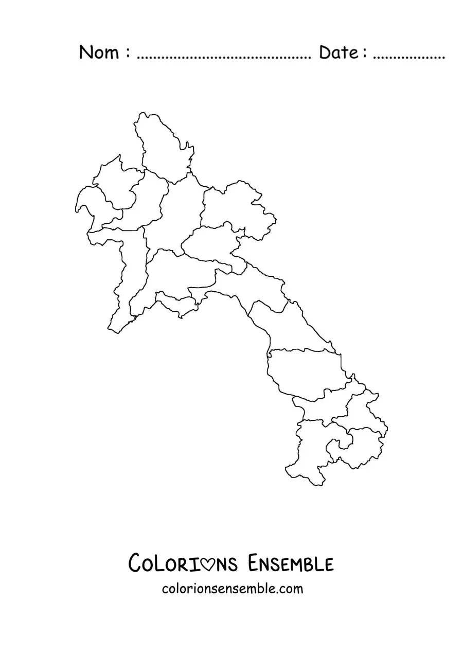 Image à colorier d'une carte politique du Laos