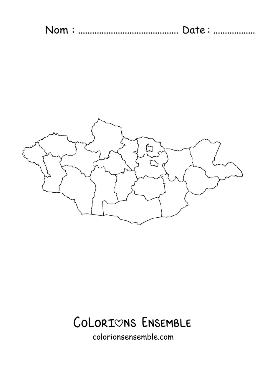 Image à colorier d'une carte politique de la Mongolie