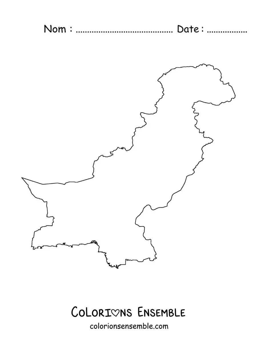 Image à colorier d'une carte politique du Pakistan