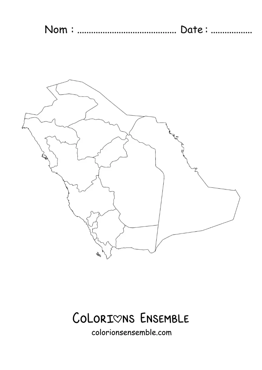 Image à colorier d'une carte politique de l'Arabie saoudite
