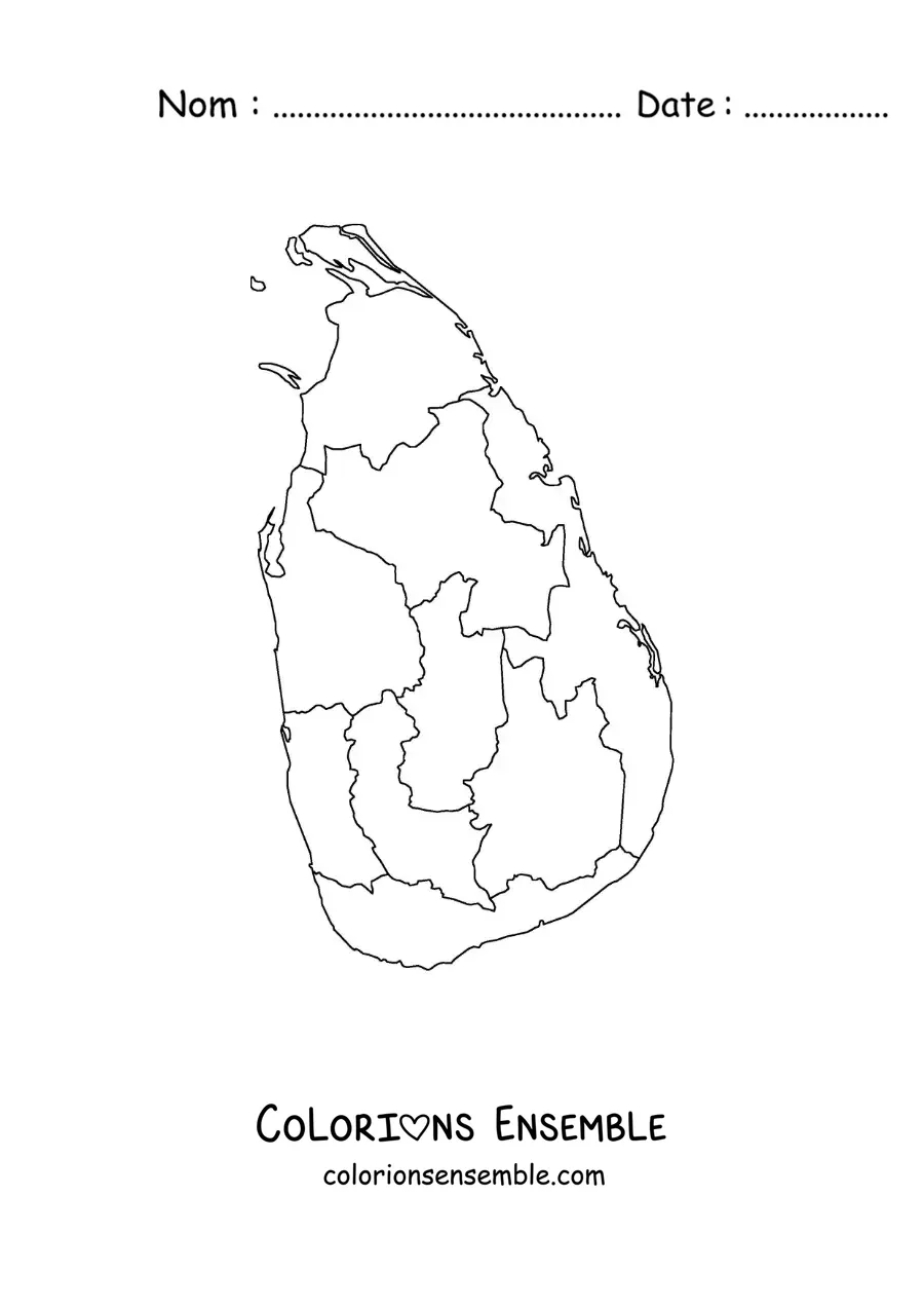 Image à colorier d'une carte politique du Sri Lanka