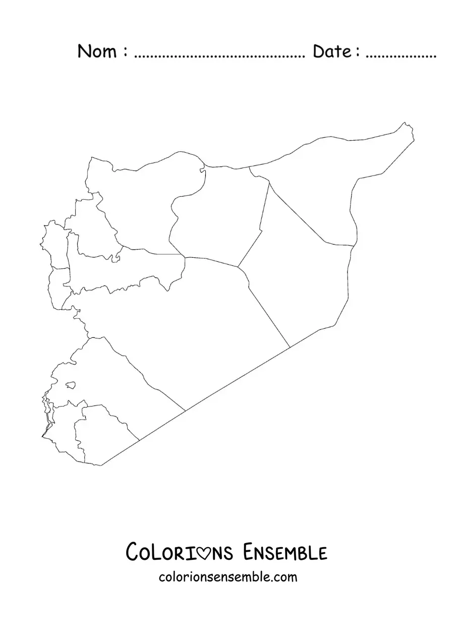 Image à colorier d'une carte politique de la Syrie