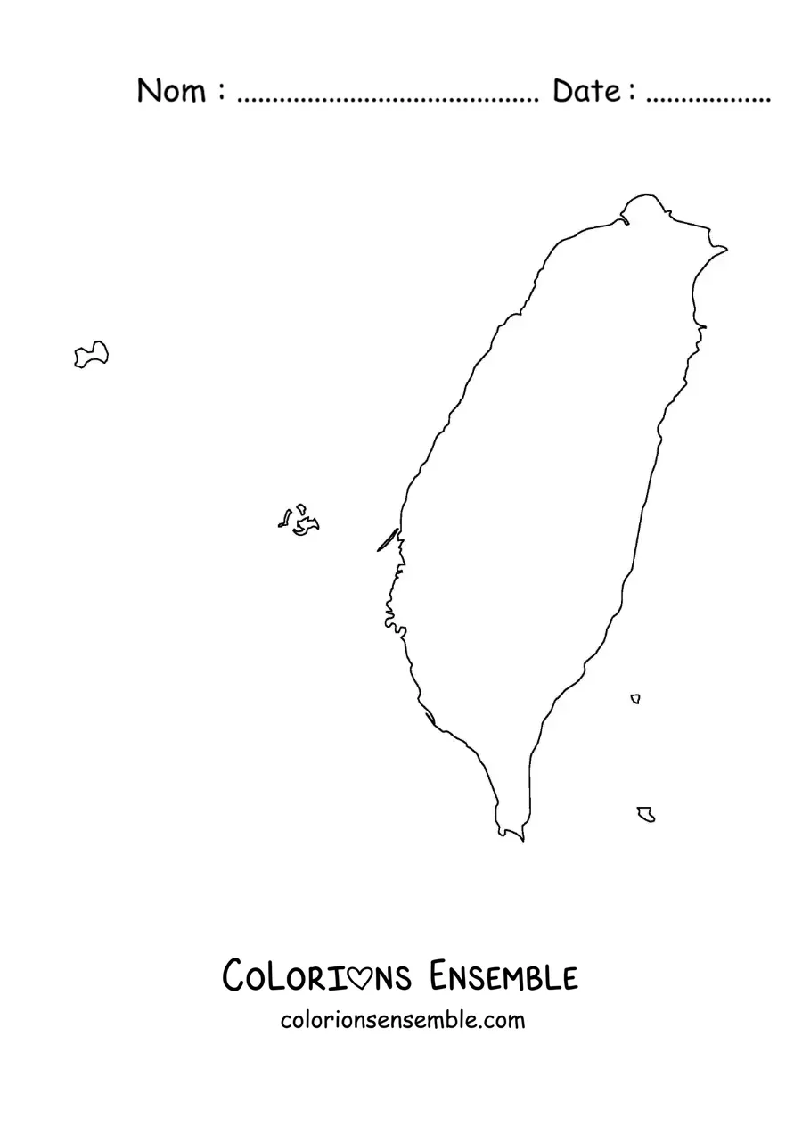 Image à colorier d'une carte politique de Taïwan