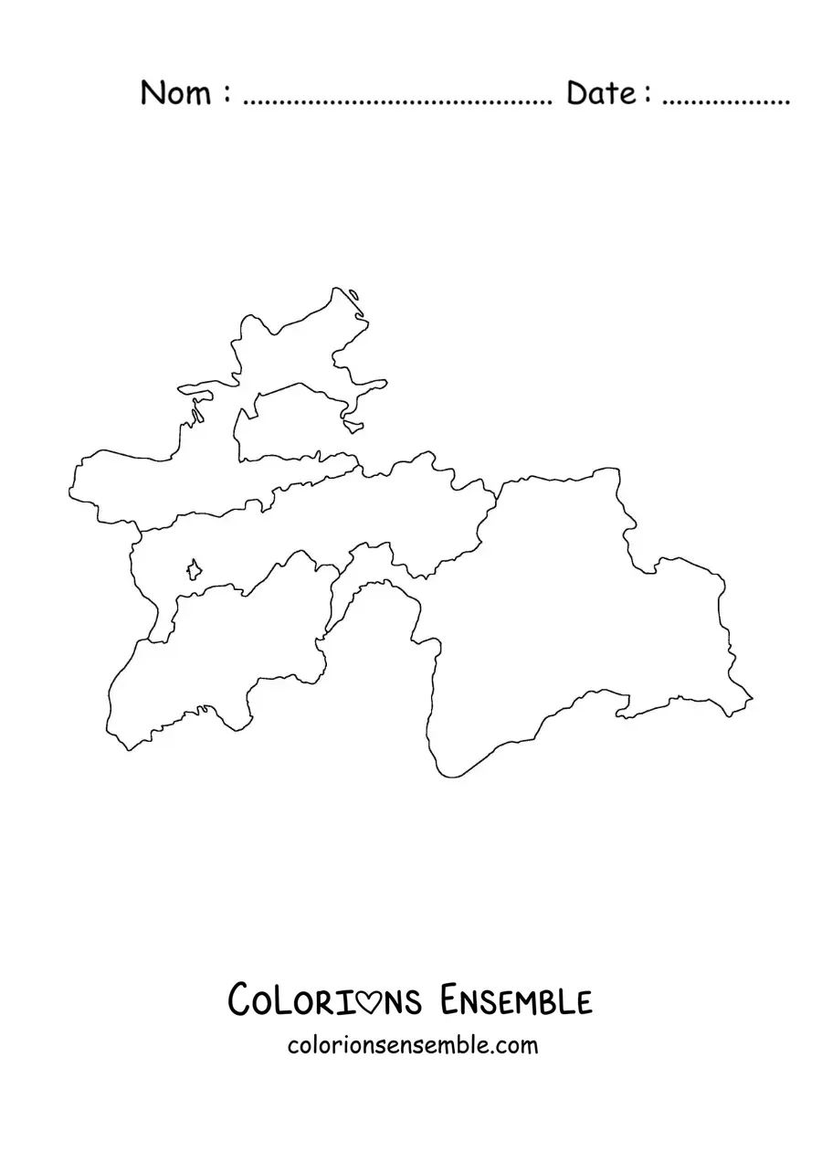 Image à colorier d'une carte politique du Tadjikistan