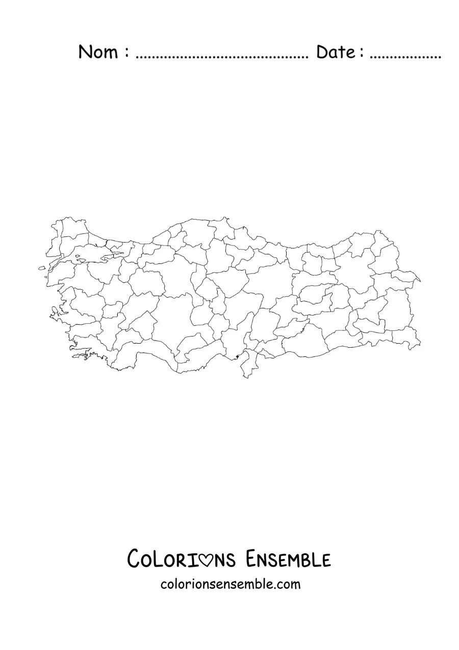 Image à colorier d'une carte politique de la Turquie