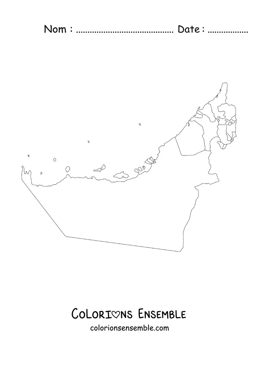 Image à colorier d'une carte politique des Émirats arabes unis
