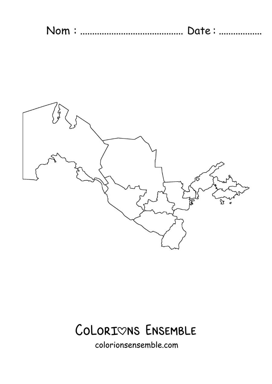 Image à colorier d'une carte politique de l'Ouzbékistan