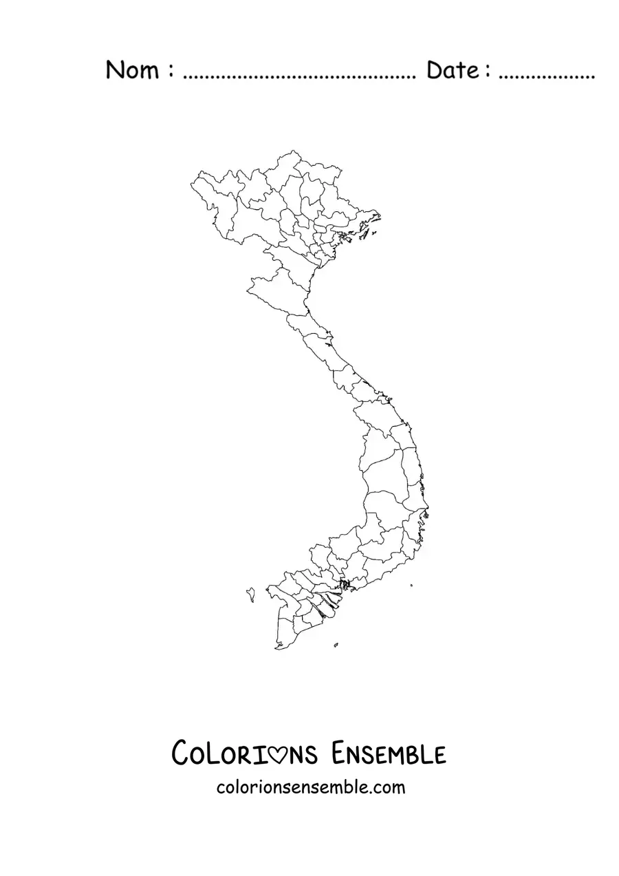 Image à colorier d'une carte politique du Vietnam