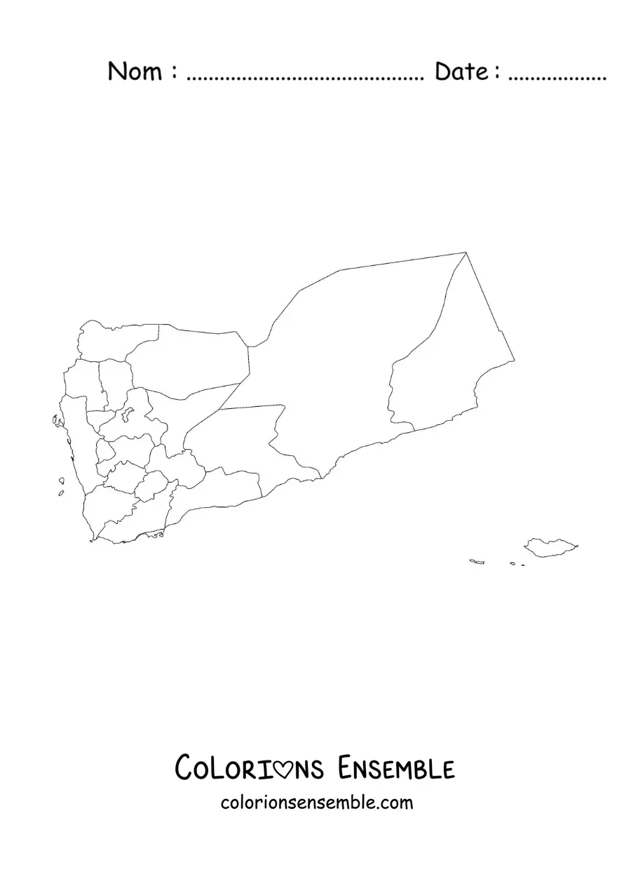 Image à colorier d'une carte politique du Yémen