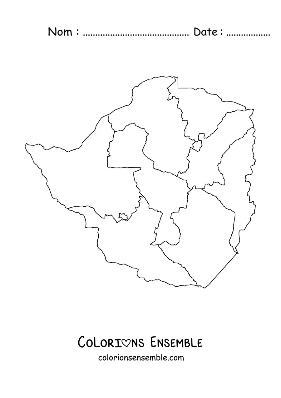 Image à colorier d'une carte politique du Zimbabwe