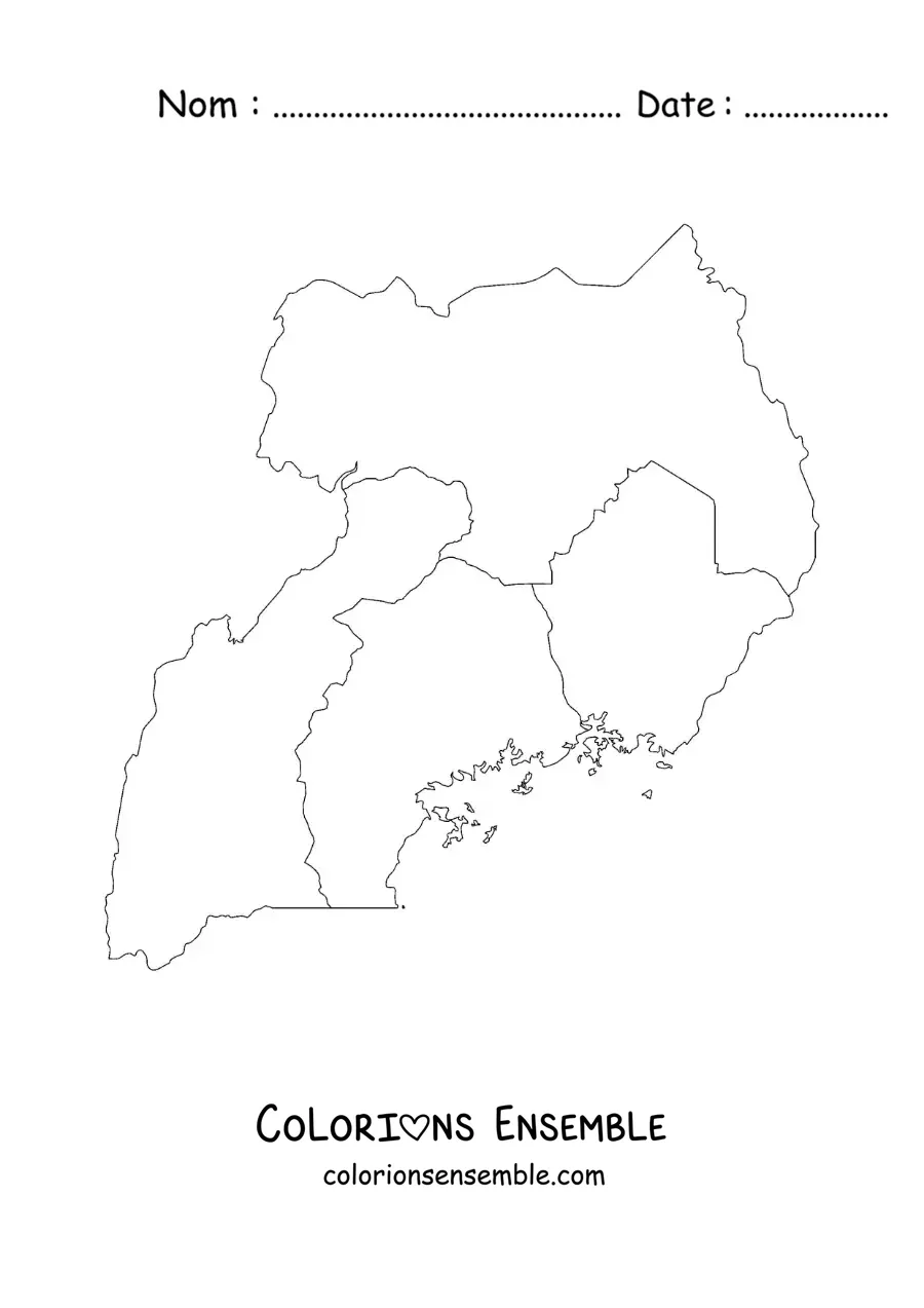 Image à colorier d'une carte politique de l'Ouganda