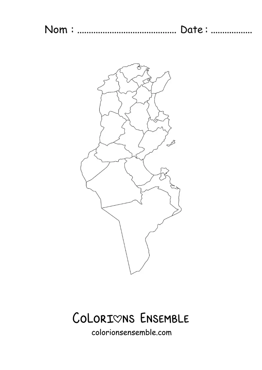 Image à colorier d'une carte politique de la Tunisie