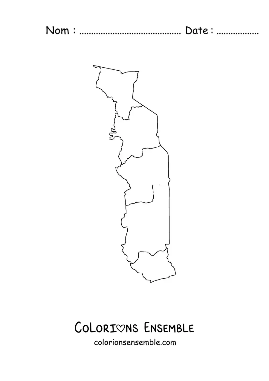 Image à colorier d'une carte politique du Togo