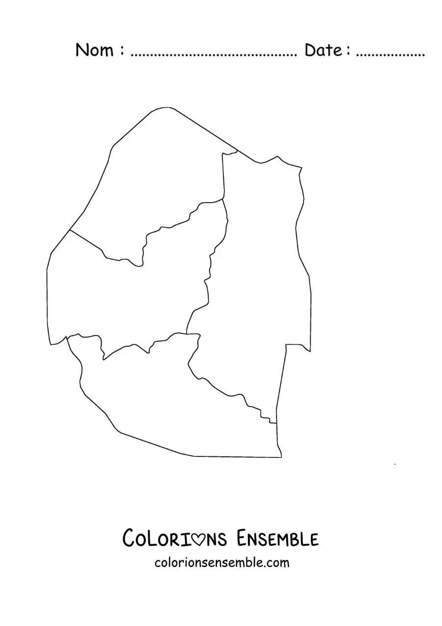 Image à colorier d'une carte politique de l'Eswatini