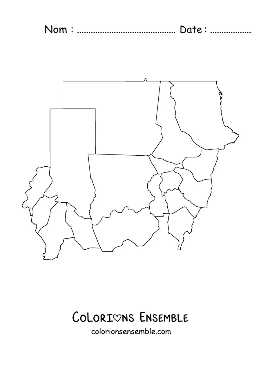 Image à colorier d'une carte politique du Soudan