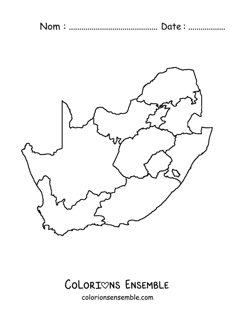 Image à colorier d'une carte politique de l'Afrique du Sud